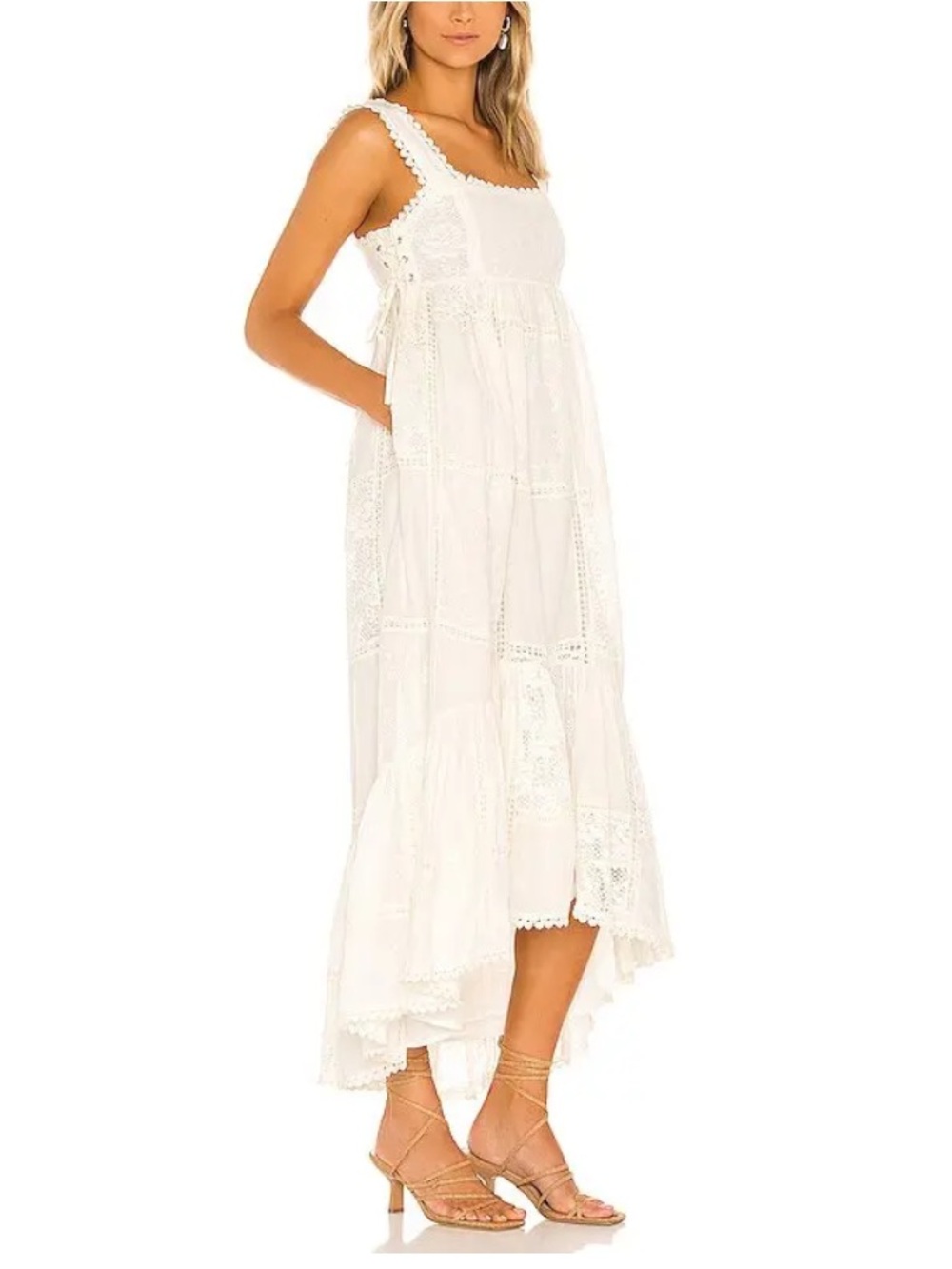 Tularosa Flora Dress Eyelet Lace Hi Lo Hem Cottagecore Romantic Dress Medium
